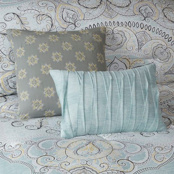 Olliix by Madison Park Lucinda 7 Piece Seafoam California King Reversible Cotton Sateen Comforter Set-3