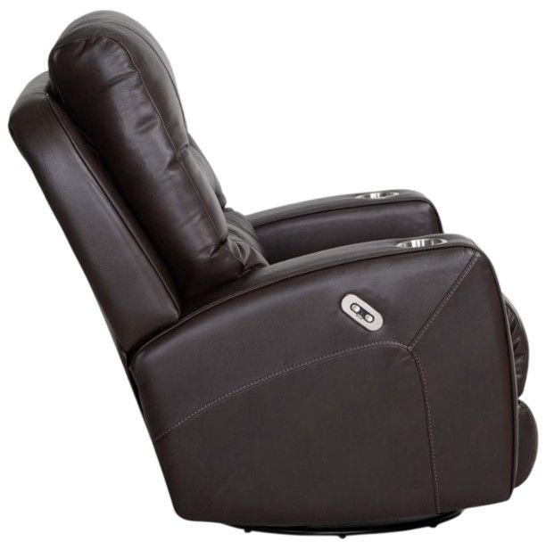 Franklin™ Aspen Holt Coffee Leather Dual Power Swivel Rocker Recliner with Power Headrest-3