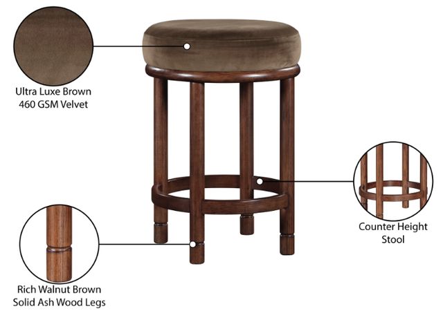 Meridian Furniture Monette Brown/Walnut Brown Velvet Upholstered Counter Stool-4