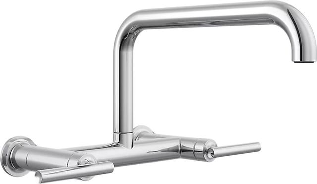 KOHLER® Purist® Polished Chrome 2-Hole Wall-Mount Bridge Kitchen Sink Faucet-0