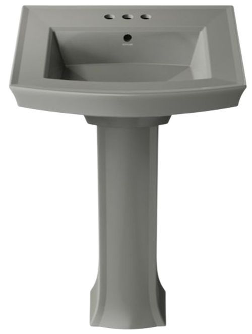 Kohler Archer® Thunder Grey 24" Centerset Faucet Holes Rectangular Pedestal Bathroom Sink-1