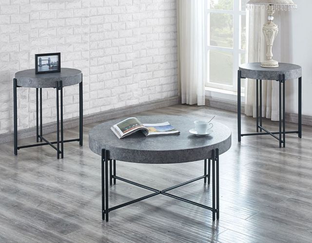 Steve Silver Co. Morgan Grey Faux Concrete Top Round Cocktail Table with Black Base-1