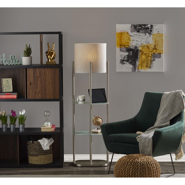 Adesso® Norman Brushed Steel Shelf Floor Lamp-1