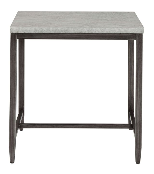Clearance Signature Design by Ashley® Shybourne Light Gray Square End Table with Aged Bronze Base -1