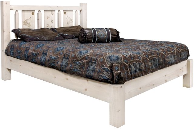 Montana Woodworks® Homestead Clear Lacquer Twin Platform Bed with Laser Engraved Wolf Design-0