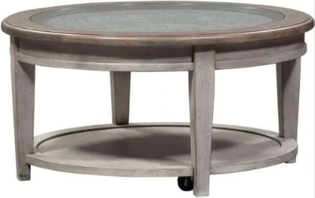 Liberty Furniture Heartland Glass Top Cocktail Table with Antique White Base-0