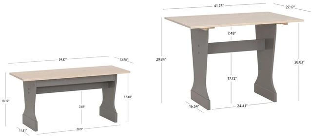 Linon Norah 3-Piece Gray/Maple Table Bench Set-2