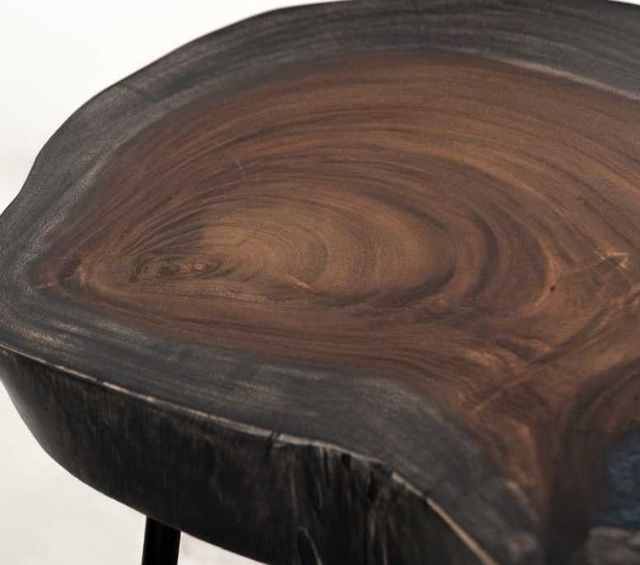 International Furniture Direct Parota Epoxy Stained Brown Chairside Table with Black Base-4