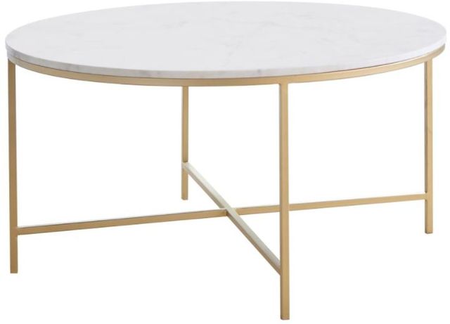 Coaster® Ellison White Coffee Table with Gold Round X-Cross Base-0
