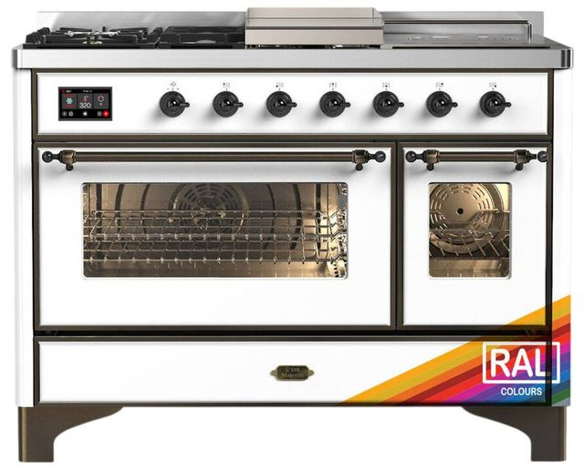 Ilve® Majestic III 48" Custom Pro Style Dual Fuel Liquid Propane Range with Triple Glass Door and Burnished Trim-0