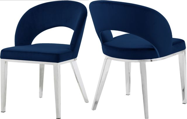 Meridian Furniture Roberto Navy/Chrome Velvet Dining Chair-3