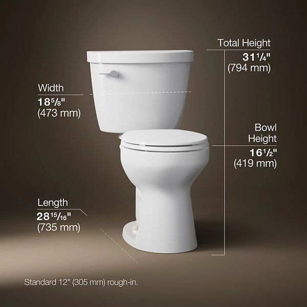 KOHLER® Cimarron® White 2-Piece 31" Round-Front Toilet, 1.6 Gpf-4