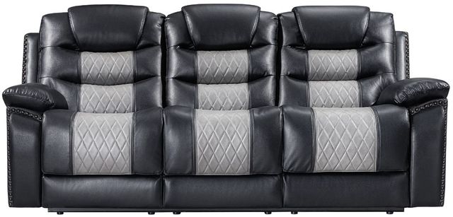 New Classic® Home Furnishings Nikko Black/Gray Manual Dual Reclining Sofa-2