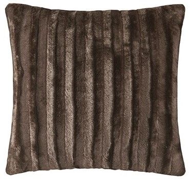 Olliix by Madison Park Duke Brown 20x20" Polyester Brushed Solid Stripe Plaited Long Fur Square Pillow-0