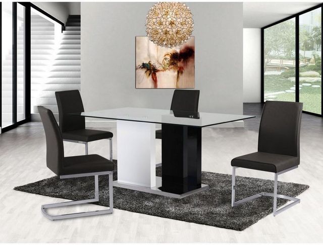 Mazin Furniture Libra Glass Top Dining Table with Black and White Base -3