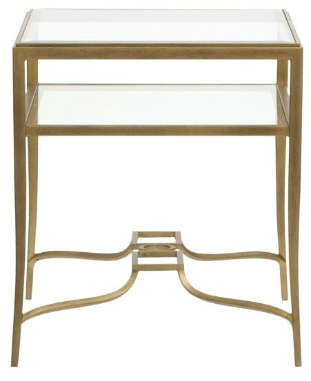 Magnussen Home® Lorena Glass Top Rectangular End Table with Burnished Brass Base-3