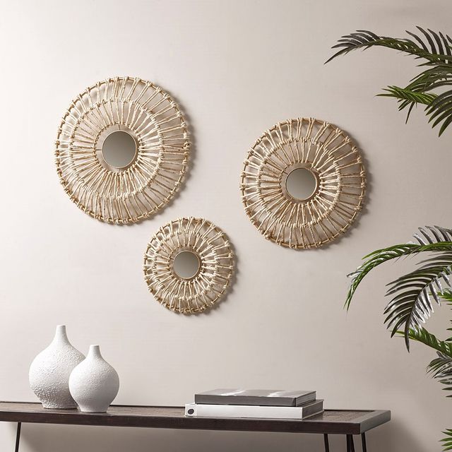 Olliix by Madison Park Ella 3 Piece Neutral Corn Leaves Wrapped Metal Wall Decoration Set-3