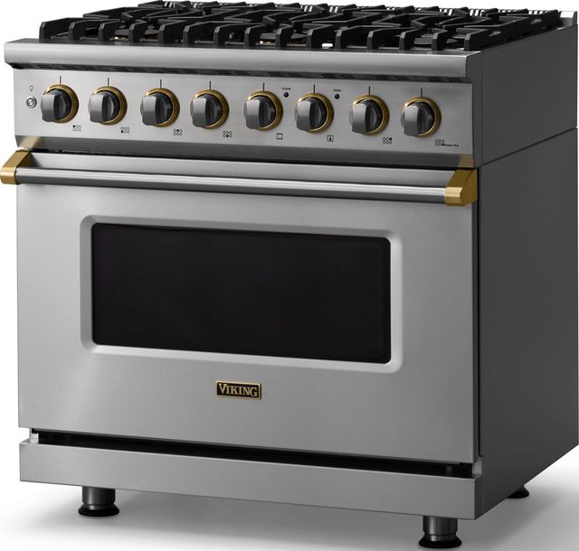 Viking® 5 Series 36" Stainless Steel Pro Style Dual Fuel (LP) Range with Brushed Brass Trim-3