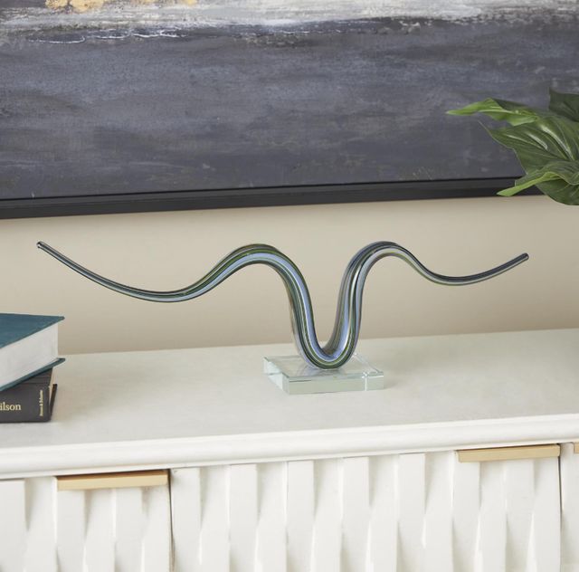 Deco Marche Multi-Colored Abstract Wave Sculpture with Clear Base-4