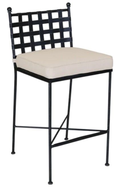 Sunset West Provence Century Pewter Antique Wrought Iron Outdoor Bar Stool with Canvas Flax Cushion-0