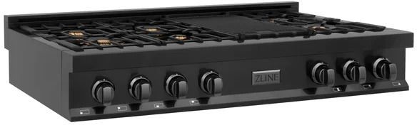 ZLINE 48" Black Stainless Steel Gas Rangetop with Brass Burners and Griddle-2