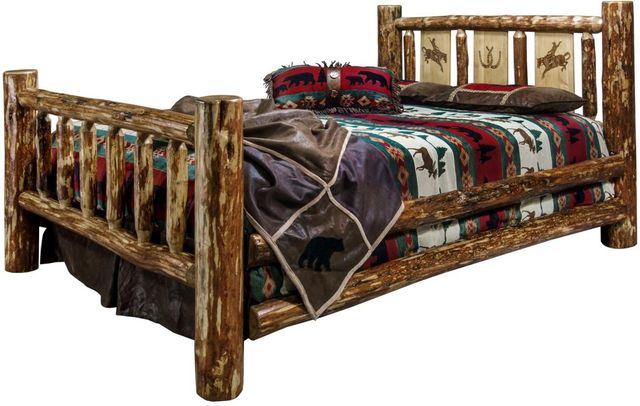 Montana Woodworks® Glacier Country Stain & Clear Lacquer  Twin Bed with Laser Engraved Bronc Design-3