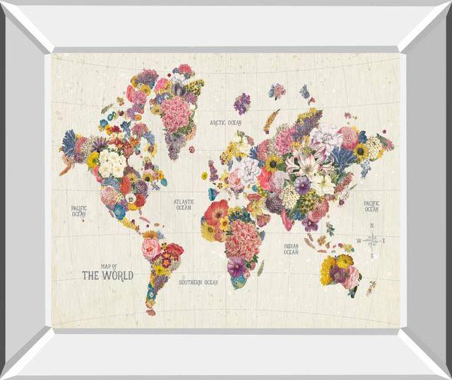 Classy Art Botanical Floral Map Light Words by Wild Apple Portfolio Mirrored Frame Wall Art-0