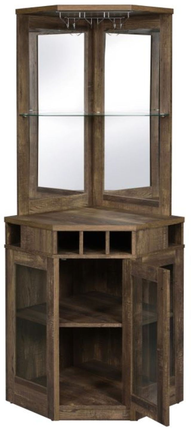Coaster® Alviso Rustic Oak Corner Bar Cabinet with Stemware Rack-2