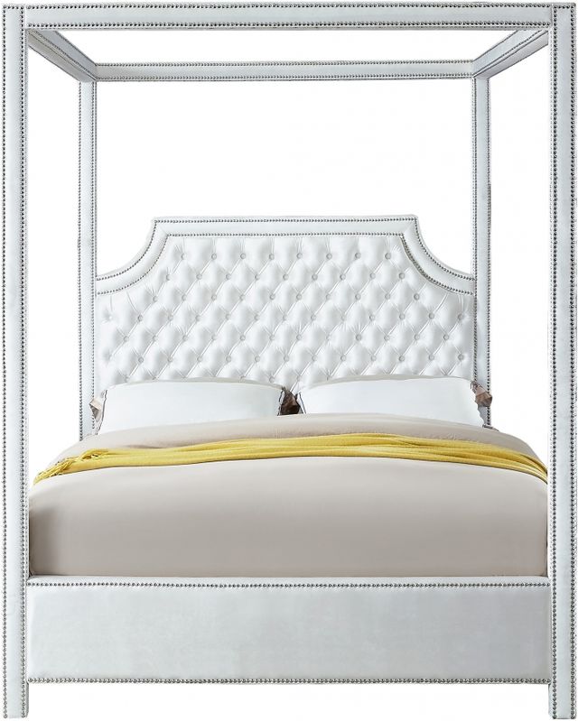 Meridian Furniture Rowan White Queen Upholstered Canopy Bed-1