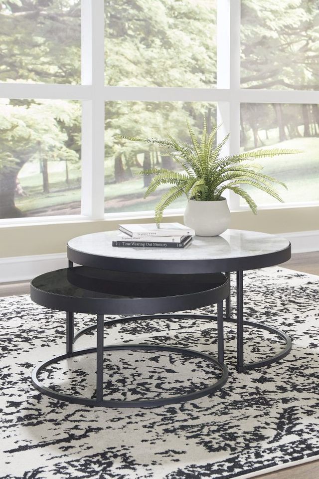Signature Design by Ashley® Windron 2-Piece White Nesting Coffee Table Set with Black Metal Base-4