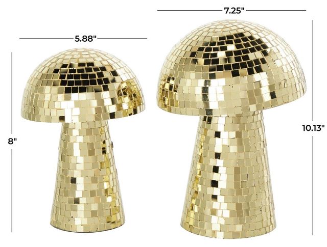 Deco Marche 2-Piece Gold Mirrored Glass Mushroom Mosaic Sculpture Set-3