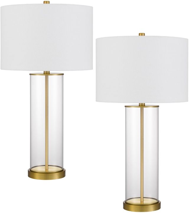 Cal® Lighting & Accessories Column Style 2-Piece Antique Brass Table Lamp Set-0