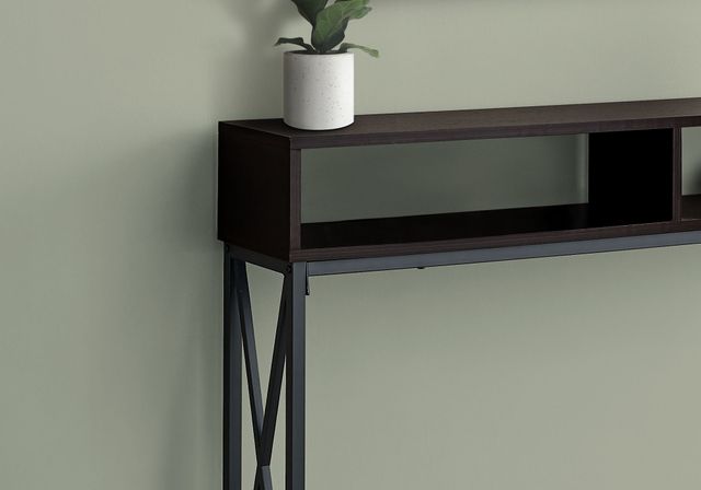Monarch Specialties Inc. Espresso 48"L Open Shelve Hall Console Table with Black Metal Frame -2