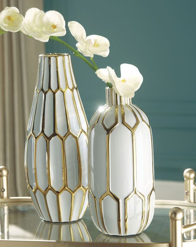 Signature Design by Ashley® Mohsen 2-Piece Gold/White Vase Set-1