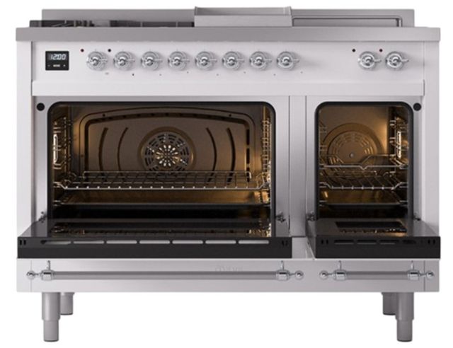 Ilve® Nostalgie II Noblesse 48'' White Pro Style Dual Fuel Range with Chrome Trim-1