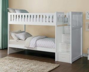 Mazin Furniture Galen White Twin/Twin Youth Step Bunk Bed-3