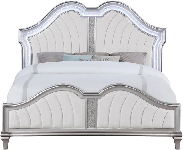 Coaster® Evangeline Ivory/Silver Oak Queen Upholstered Platform Bed-2