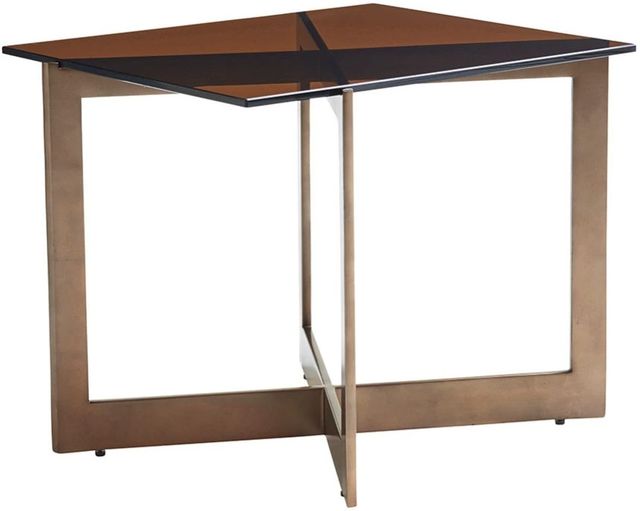 Lexington Home Zavala Aperture Brown Glass Top End Table with Bronze Base-0