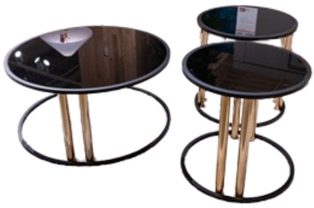 Signature Design by Ashley® Hannerly 3-Piece Black Glass Top Occasional Table Set with Black/Gold Base