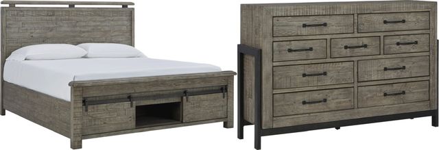 Signature Design by Ashley® Brennagan 2-Piece Gray Queen Storage Panel Bed Set-0