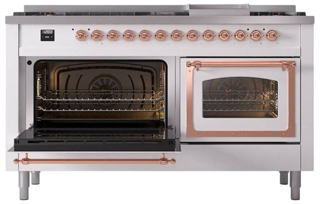 Ilve® Nostalgie II Noblesse 60'' White Pro Style Dual Fuel Range with Copper Trim-3