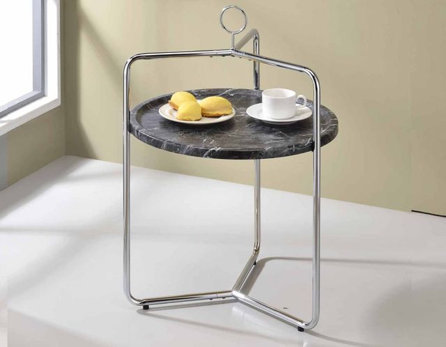 Steve Silver Co. Miro Black Faux Marble Top Side Table with Chrome Base-3