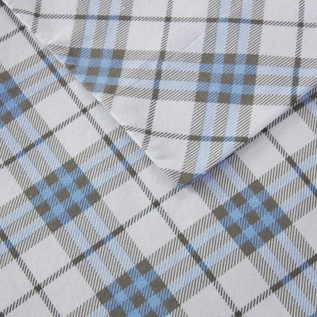 Olliix by True North by Sleep Philosophy Blue Plaid King Cozy Flannel 100% Cotton Flannel Printed Sheet Set-1