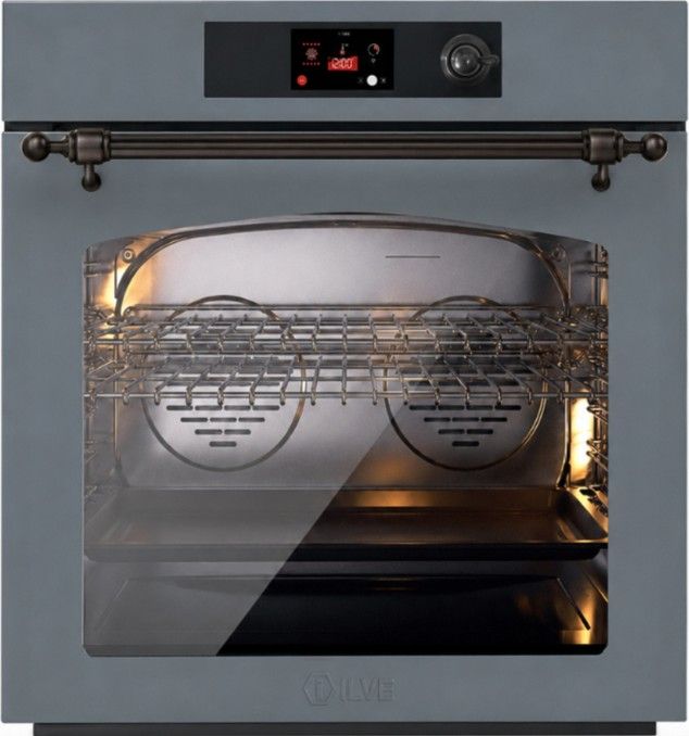 Ilve Nostalgie II 30” Blue Gray Pyrolytic Single Electric Wall Oven with Burnished Trim-0