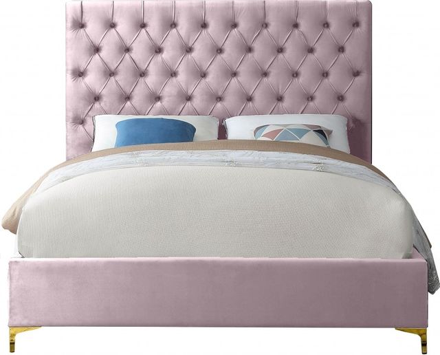 Meridian Furniture Cruz Pink Velvet Queen Bed-1