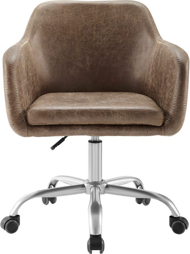 Linon Vintage Brown/Silver Office Chair-3