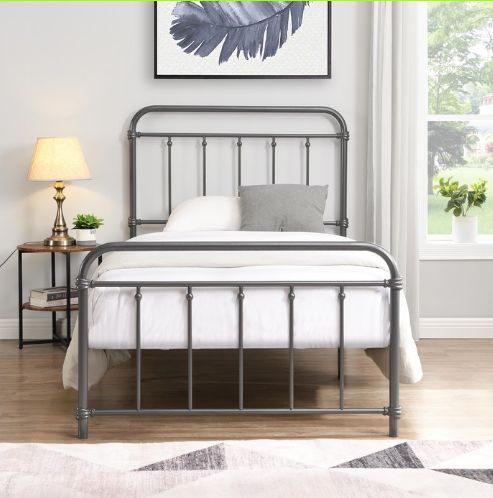 Milton Greens Stars Dark Gray Twin Full Metal Farmhouse Classic Platform Bed-2
