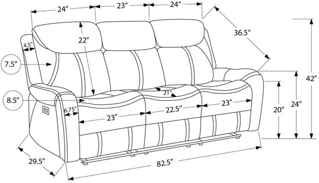 Monarch Specialties Inc. Brown Faux Leather Power Reclining Sofa with USB Ports-2