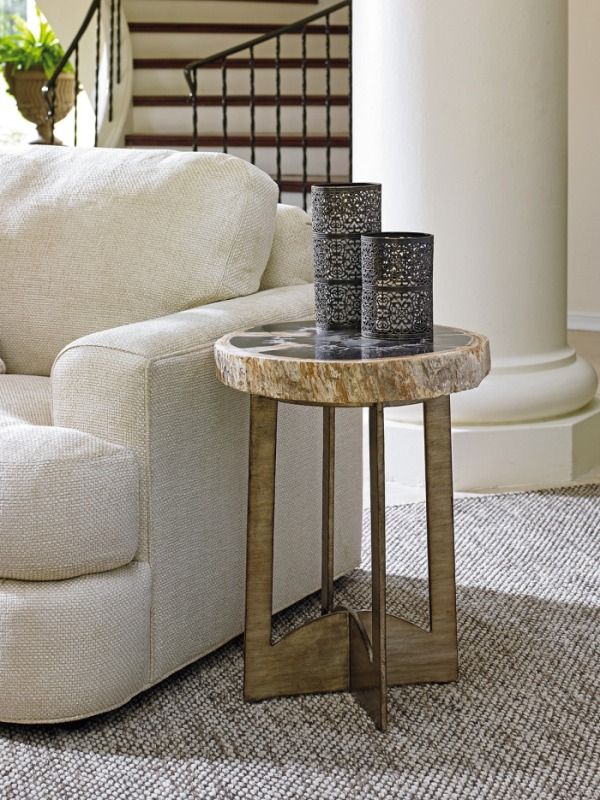 Lexington Home Laurel Canyon Cross Creek Black Accent Table with Burnished Silver Leaf Base-3