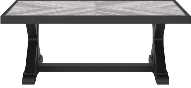 Signature Design by Ashley® Beachcroft Light Gray Outdoor Aluminum/Porcelain Cocktail Table with Black Base-1